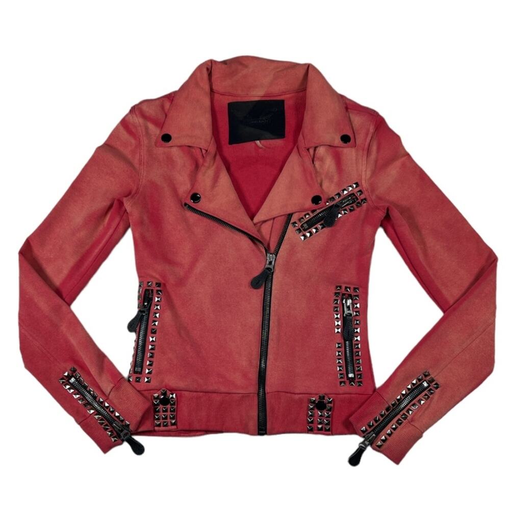 Robin's Jean Red Studded Zip Biker Jacket Blazer | Size M